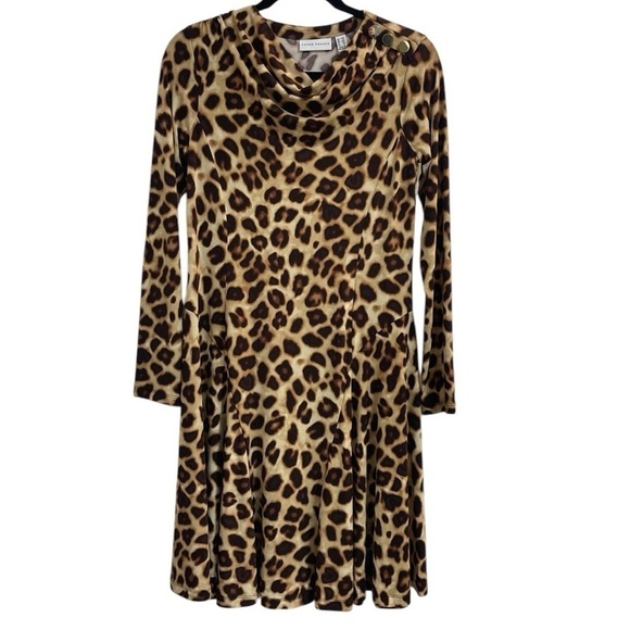 Susan Graver Leopard Print Long Sleeve Cowl Neck Dress - Size XXS - Picture 2 of 8
